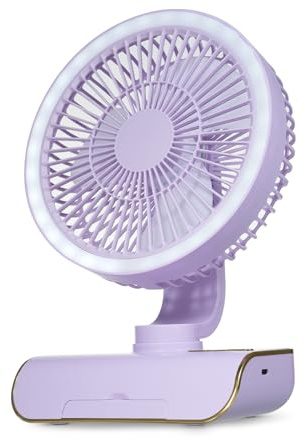 Dioche Ventilador Recargable USB Ventilador Multifuncional Recargable USB - 5 Velocidades Ajustables, Oscilación Automática, Control Remoto, Soporte para Teléfono Incorporado e Iluminación Ambiental