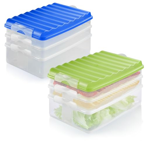 com-four® 2x lunchlåda med fack, stapelbar matbehållare för kylskåp, läckagesäker med lock, ca 25 x 15,5 x 14 cm, varierande utföranden