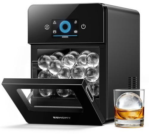 EUHOMY 2.4 Ice Ball Maker Countertop, Ice Cube Maker for Whiskey & Bourbon | 108Pcs/Day Crystal Clear Ice, Slow Melt 3Pcs Ready in 40Mins Deep Self-Cleaning Round Ice Machine