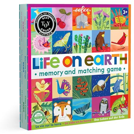 eeBoo: Memory and Matching Game - Life on Earth- 24 Pairs, Develops Recognition, Concentration, Memory & Vocabulary Skills, Age 3+
