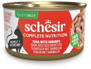 Schesir, Atún con Gambas en Gelatina, Comida Húmeda Completa para Gatos, en Latas, Con Vitaminas Añadidas, 100% Natural, 6 x 85g