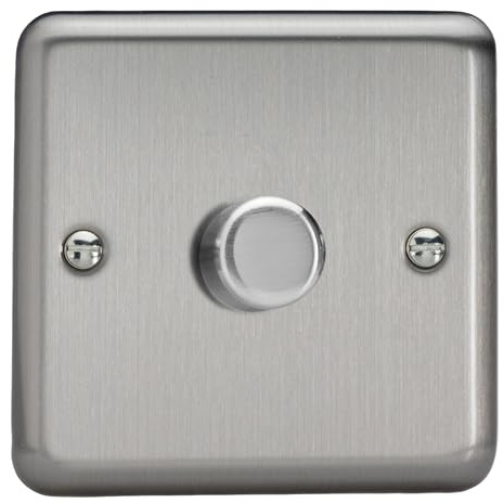Varilight Single V-Dim Rotary 2-Way Dimmer 1 x 60-400W - Value Matt Chrome With Brushed Steel Knob, HS3