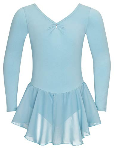 tanzmuster ® Ballettkleid Mädchen Langarm - Anna - (92-170) aus weichem Baumwollstoff mit Glitzersteinen und Chiffon Röckchen fürs Kinder Ballett Ballettbody