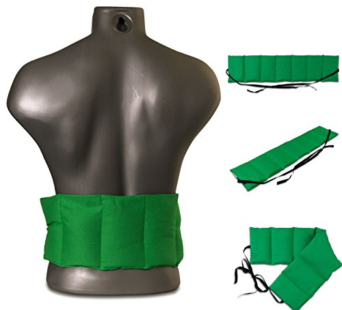 Coussin aux pépins de raisins à 7 compartiments avec sangles - 65x15 cm - Vert clair - Utilisable à chaud & compresse froide - pour dos, ventre et reins