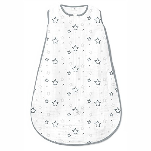Amazing Baby Cotton Muslin Sleeping Sack, For Baby Boy or Girl, Wearable Blanket with 2-way Zipper, Stars, Sterling, Small (0-6 Month)