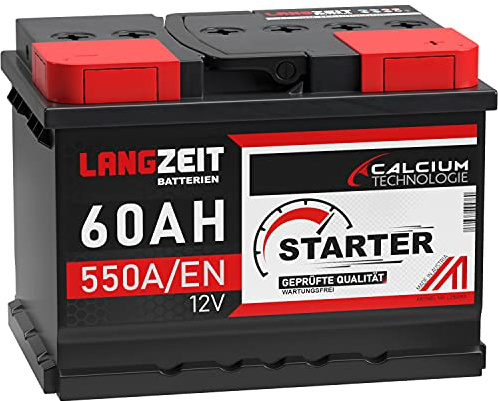 LANGZEIT STARTER Serie 12V 44Ah - 105Ah Autobatterie Starterbatterie, KFZ PKW Batterie (60Ah)