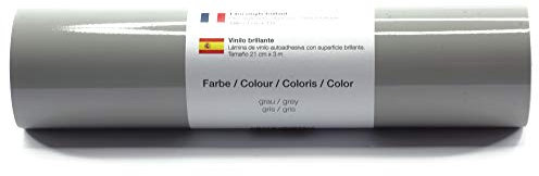 Selbstklebende Plotterfolie Vinylfolie 21 cm x 3 m glänzend 39 Farben zur Auswahl, Farbe:104 Grau