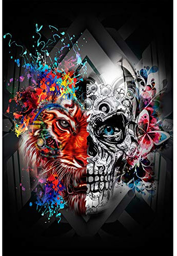 Buhoet Puzzle 1000 Teile Tiger Und Schädel Classic Puzzle DIY Kit Holzspielzeug Unique Gift Home Decor 75x50cm