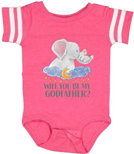 inktastic Will You Be My Godfather Elephants Moon and Stars Baby Bodysuit 24 Months Football Pink and White 3bf2d