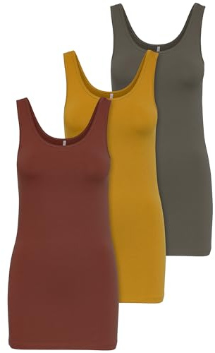ONLY 3-pack damtoppar, basic tanktoppar vit, svart, grå, blå, grädde kvinnor, skjorta, lång sommarskjortor, topp 15201465