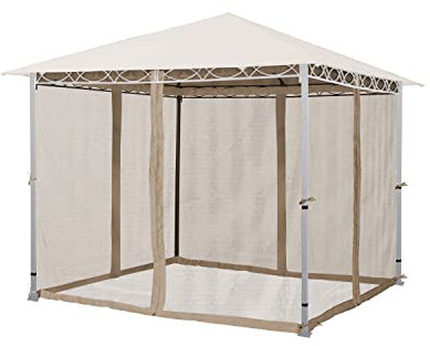 Moskitonetz für Gartenpavillon Rendezvous Premium 3x3 m - Polyester - Insektengitter inkl. Ringe, mit Reißverschluss - Cappuccino