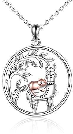 YAFEINI Collar Llama Perezoso de Plata de Ley Perezosa Llama Colgante Collares para Mujer Joyería Regalos