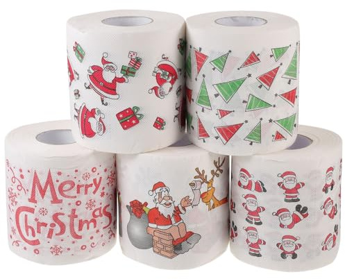 5 Rollen Frohe Weihnachten Toilettenpapier Holz Zellstoff Taschentuch Serviette Sammlerhandrolle Handtuch Streich Spaß Neuheit Geschenk für Weihnachten Strumpf Stuffers