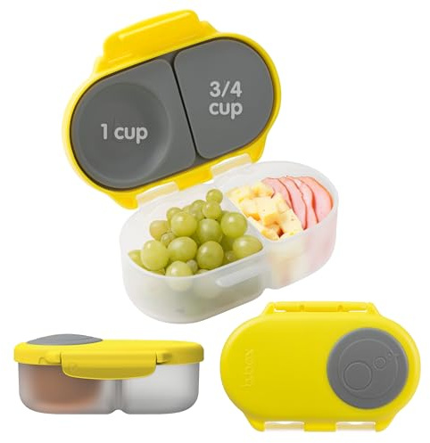 b.box - Frischhaltedose mit zwei versiegelten Fächern und Silikonmaterial, wiederverwendbare Snackbox für Kinder mit offenem oder schließendem Clip (Zitronenscherbet)