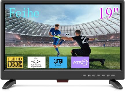 19-tums LED-widescreen TV med digitala ATSC-tuners HDMI/VGA/RCA/USB, 19-tums plattskärm TV med inbyggda dubbla högtalare för kök och husbil (ingen smart telesivion)
