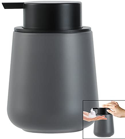 Umlaca Seifenspender Keramik Grau – 350ml Nachfüllbarer Spülmittelspender mit großem Pumpkopf, Cremeseifenspender für Küche & Bad (Schaumseifenspender)