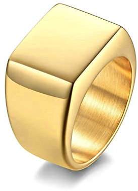 Ayoiow Ring für Herren, Herren Ring Edelstahl Glatter Rechteckiger Siegelring Gold Größe 54 (17.2)