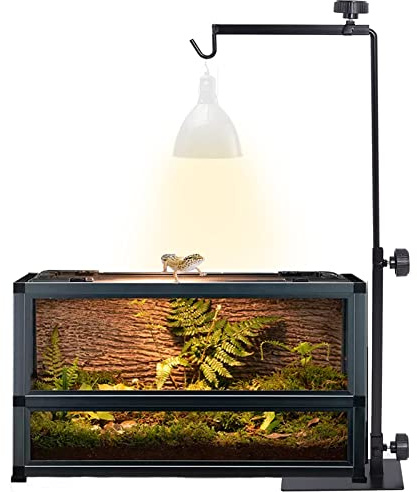 Poweka Reptile Lamp Stand, Adjustable 13''-25'' Terrarium Light Stand for Metal Basking Reptile Light Fixture Hanger Suitable for All Reptile Domes Lamp Heat Lamp Stand