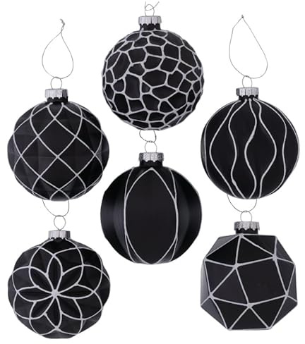 6 STK Weihnachtskugeln Raven b298 Puristisch Gerade Kanten Rillen Ornamente schwarz 8cm Grosse Kugeln Christbaumschmuck Weihnachtsschmuck Anhänger Weihnachtsdeko Christbaum Glaskugeln