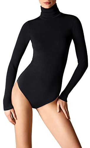 Body Collo Alto Manica Lunga Donna (Nero, XXL)