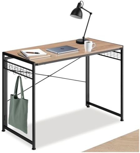 tectake® Scrivania Pieghevole, per Casa e Ufficio, Stabile, Regolabile in Altezza, Design Industriale, Telaio in Acciaio, Superfici in Reticolato, 102 x 51 x 77 cm, Arredamento - Industriale Chiaro