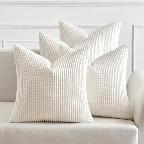 MIULEE Weiß Dekorative Kordsamt Kissenbezug 45x45 4er Set Sofakissen | Kissenbezüge Dekokissen Kopfkissenbezug Couchkissen Deko Bezug für Sofa Couch Wohnzimmer Schlafzimmer Büro