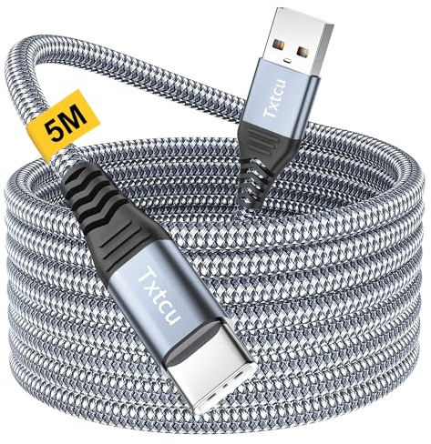 Txtcu USB C Kable 5M, Extra Lang USB C Ladekabel Nylon PS5 Controller Ladekabel USB Typ C Kable für Samsung Galaxy S22/S21/S20,Note 10 9 8,PS5,LG V30 V20 G6 G5,Moto,Huawei P30 Mate30,Sony Xperia XZ