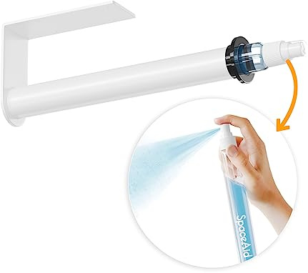 SpaceAid SprayNeat Paper Towel Holder with Spray Bottle, Under Cabinet Paper Towels Holders with Sprayer Inside Center, Hanging Wall Mount Papertowels Roller for Kitchen and Bathroom (White)