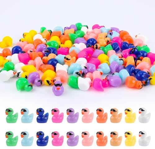 100stk Miniatur-Enten, Mini Enten Harz mit Sonnenbrille Miniatur Enten Deko Garten Ente Mini Ente ohne flügel für Garten Aquarium Schule Puppenhaus Topfdekorationen (10 Farben)
