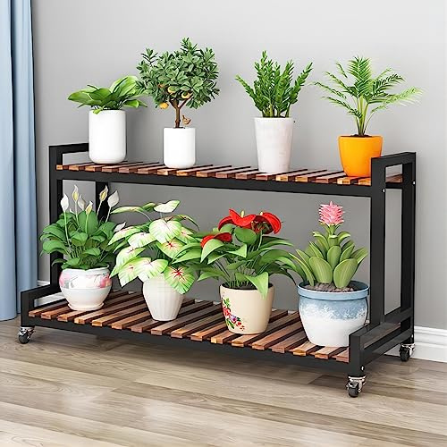 LIGUOYI Blumentopf Ständer Metall Pflanzentreppe 2 Ebenen 3 Ebenen Blumenregal, Blumentreppe Display Rack Für Innen Außen, Belastbarkeit 200kg Lagerregal Mit Rollen, Platzsparend Gartenregal