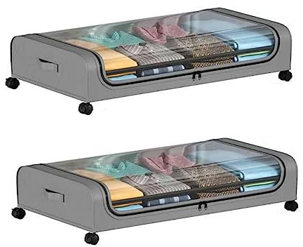 2 Contenitori Portaoggetti Sotto il Letto con Ruote, Contenitori Portaoggetti Sotto il Letto, Cassetti in Metallo, Organizzazione e Conservazione per Vestiti, Scarpe, Libri, Giocattoli(2 pezzi-grigio)