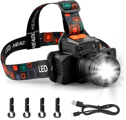 Mustbau Wiederaufladbare LED-Stirnlampe, Gesten-Sensor-Schalter-Stirnlampe mit 3 Lichtmodi, Sensor und Wechselblitz, IP31 Bewertet Leichte Wasserdichte Mini-Stirnlampe zum Joggen, Camping, Angeln
