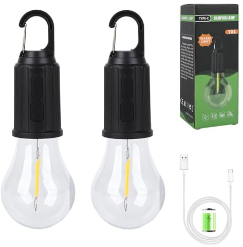 Rechargeable Camping Lights for Tents, 2 Pack Retro LED Camping Tent Lantern 3 Lighting Modes Tent Lamp Portable Emergency Camping Lights with Clip Hook for Camping Hiking Fishing, Backpacking