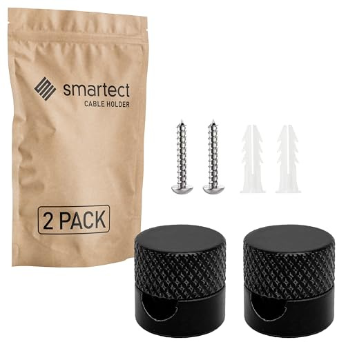 smartect Soporte de Techo y Pared de Aluminio para Cables [2 Piezas, Corrugado, Negro] Fijación con tornillos y tacos, Decentrador de Techo para que arme su propio proyecto de bricolaje
