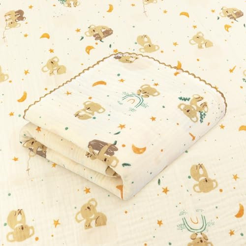 Hivia 110x100cm Musselin Decke-Musselin Becke Baby Sommer,2 Lagen Sommer-Babydecke Baumwolldecke,Weiche und Kuschelige Dünne Sommerdecke|Bären