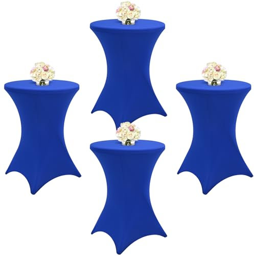 Showgeous 4er-Set Stretch Stehtisch Husse für Bistrotisch Ø 80-85 cm Cocktail Tisch-Überzug Husse, Verstärkung im Fußbereich, Stretch-Husse Hellgrau Hussen für Stehtische und Bistrotische(Königsblau)