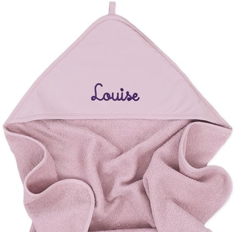 upstitch studio Baby und Kinder Kapuzenhandtuch mit Namen personalisiert für Jungen und Mädchen, Handtuch Baby, Handtuch Kind, Bestickt, 100x100cm, 100% Baumwolle (Mauve)