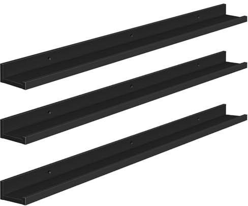 HOOBRO Wandregale, Schweberegale, Regal Wand 3er-Set, 90 cm Hängeregale mit erhöhten Kanten, Regalbrett für Badezimmer, Schlafzimmer, Küche, Büro, Wohnzimmerdekoration, Schwarz EBK90BJ01
