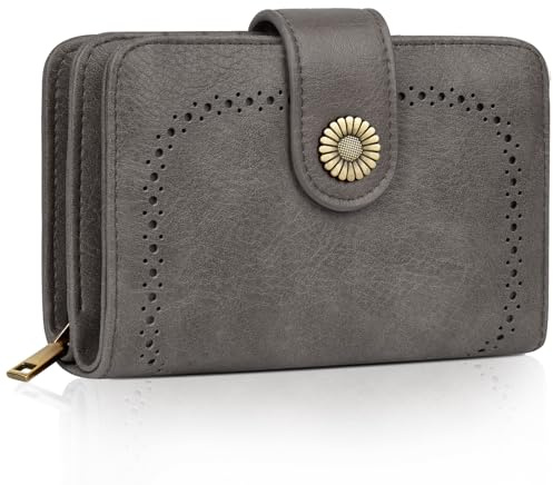 TEUEN Geldbeutel Damen Große Kapazität PU Leder Vintage Portemonnaie Brieftasche Geldbörse Mittelgroß mit RFID-Blockierung und Mehreren Fächern Frauen