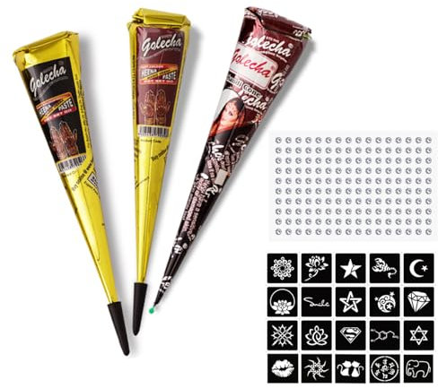 AYNKH Henna Tattoo Temporary Tattoos Natural Tattoo, Paste Cone for Body and Face, Professional Temporary Art Tattoo Creams with Stencils, Multi Patterns