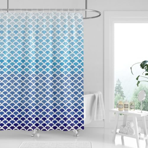 Tennove Shower Curtain Mould Resistant 200x200cm Drop Geometric Blue Bathroom Curtain Waterproof Polyester Fabric Wet Room Bathtub Shower Curtain,Weighted Hem