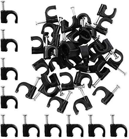 100pcs Round Cable Clips,Wire Clips for Cables,Black Cable Clips, 8mm Electrical Cable Wall Clips - Nail Clips Cable Management,Steel Nails Tacks Holder for organizing Electric Wires Cables Line Tv