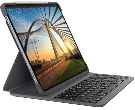 Logitech Slim Folio Pro mit Hintergrundbeleuchtung, Bluetooth-Tastatur, für iPad Pro 12,9 Zoll (3. und 4. Generation) (Modell: A1876, A1895, A1983, A2014) Skandinavisch QWERTY-Layout - Graphit [Bulk]