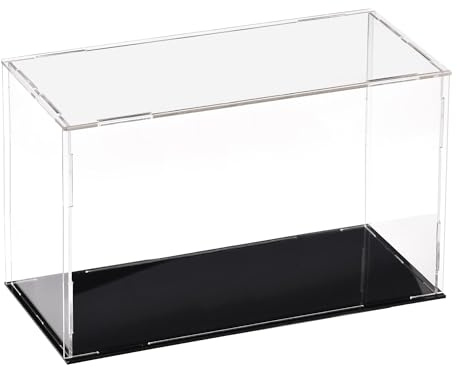 TA-VIGOR Vitrine D'Exposition en Acrylique Clair 25 x 10 x 15cm - Boîte De Présentation À Monter avec Socle Noir - Protection Anti-Poussière pour Figurines, Jouets Et Rangement Domicile