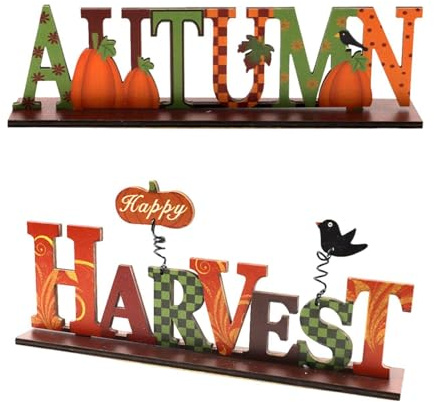 CWPFVQA 2 Pezzi di Ornamenti in Legno, Cartelli del Raccolto, Decorazioni da Tavola, Decorazioni Autunnali, Decorazioni per Feste