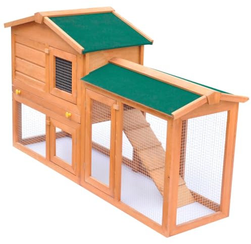 HOMIUSE Hasenstall Winterfest Kaninchenstall Draußen 140x46x85 cm Hhasenstall Winterfest XXL Braun