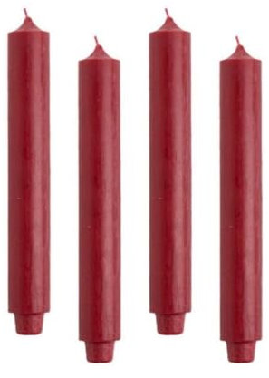 Velas rústicas (4 unidades, altura: 30 cm, diámetro: 3,2 cm, 21 horas de combustión, gruesas, velas de cena, velas, iglesia, color: rojo envejecido)