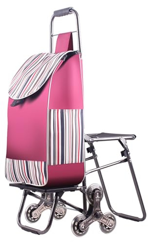JTBDWOSK Rosa, Einkaufstrolley mit Sitz 3 Rollen Multifunktions Schwerer Einkaufswagen Trolley Reppensteigend Ergonomischer Handgriff Einkaufen Ziehen Täglichen Ladung