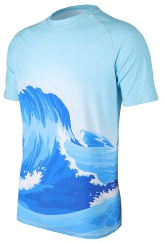SLIMBELLE Rashguards UPF 50+ kompressionströja Rash Guard kortärmad simning t-shirt snabbtorkande surfing fiske vandring topp vågor blå, vågor, M