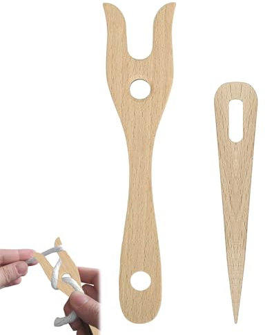 2 pezzi forchetta da maglia, forchetta da maglia per bambini, ferro da maglia in legno, forchetta da maglia in legno, strumento per tessitura fai da te, per lavorare a maglia braccialetti, collane